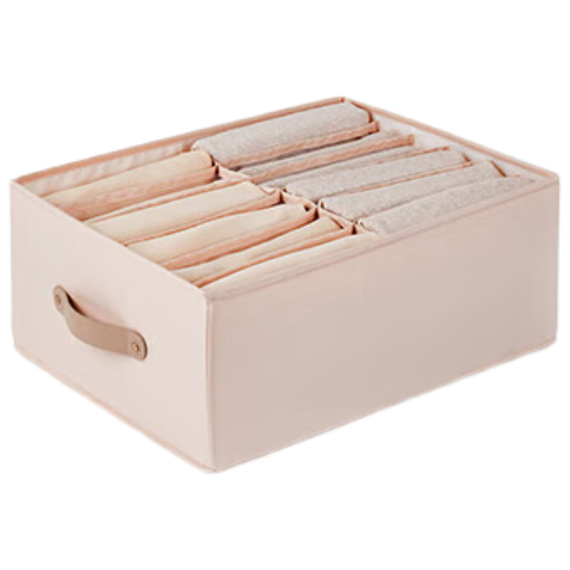 EACHY Clothes And Pants Storage Box, Wardrobe Organizer with Dividers, Jeans Storage Container, Almond Color - 12 Compartments