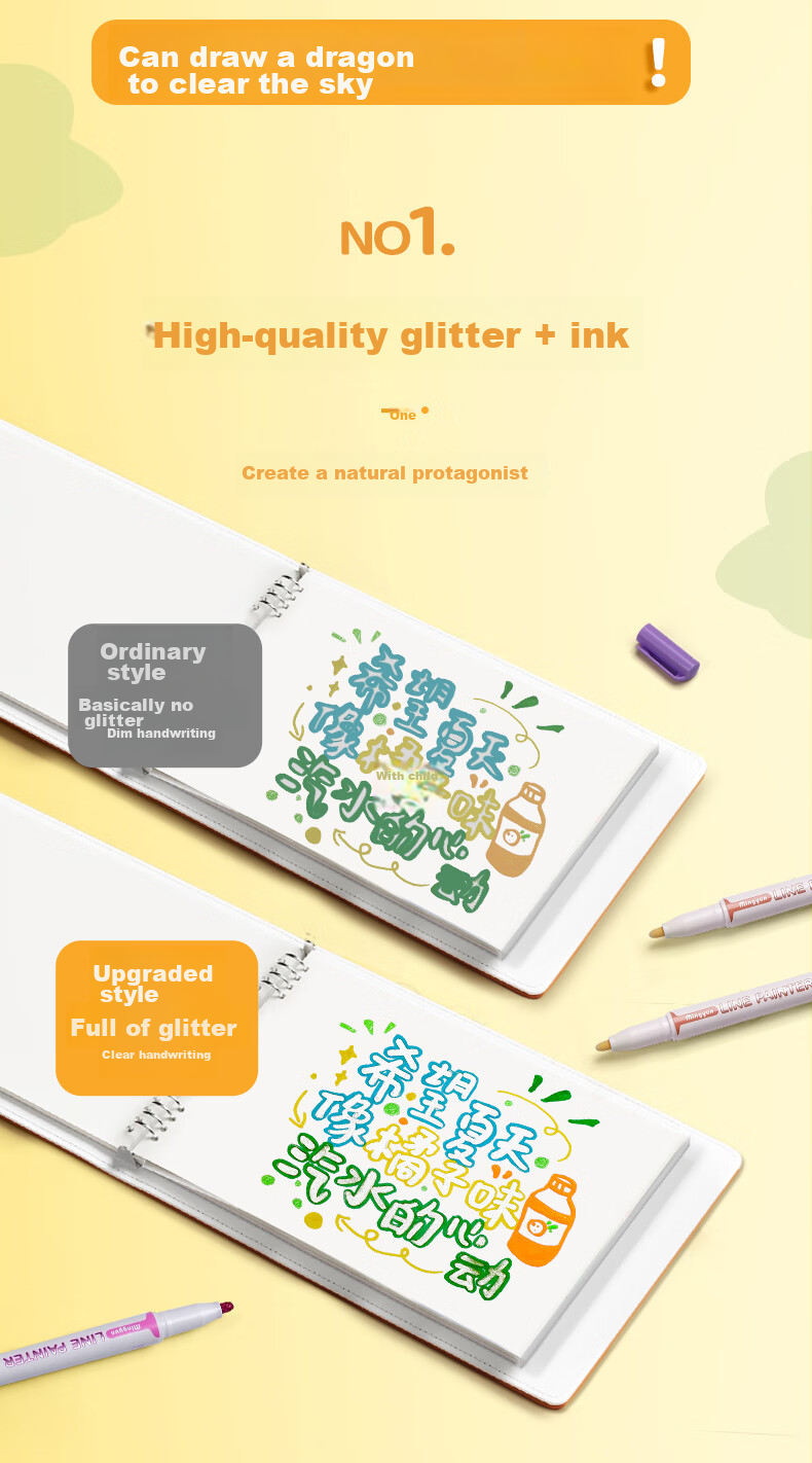 Jinzhi 8-Color Bold Hollow Pearl Double-Line Outline Pen, Highlighter Dual-Color Pen Flash Pen, Handwritten Report Special Pen, Colored Pen, Journaling Pen, Jelly Pen, Marker Pe 5