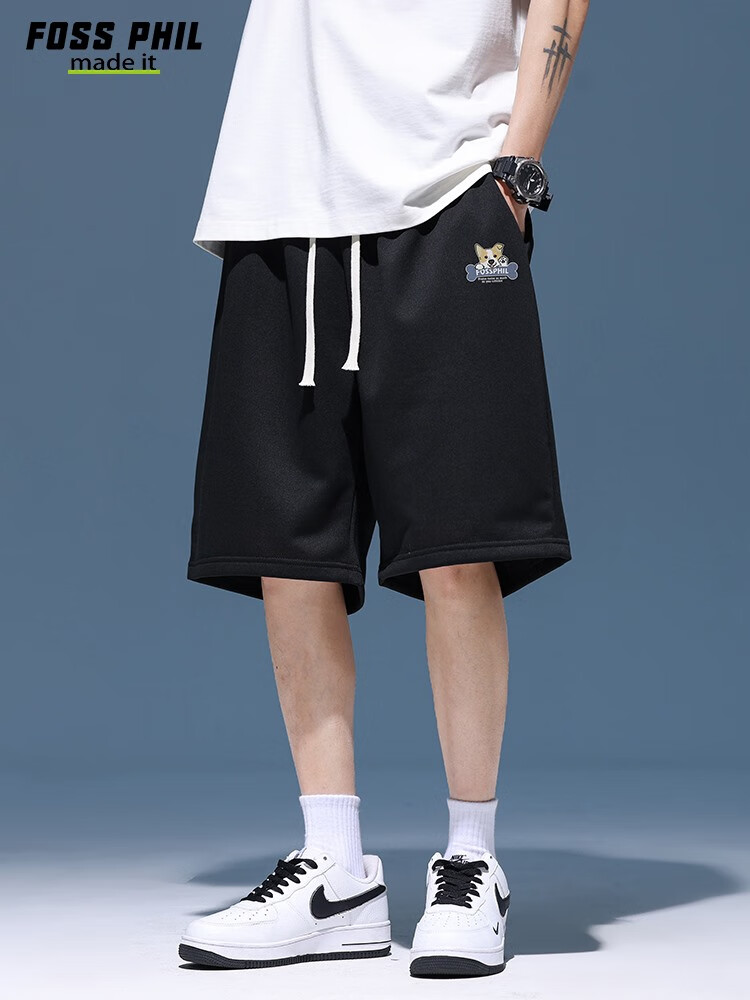 Foss Phil Men's Shorts, Summer Ice Silk Thin Casual Five-Point Pants, Loose Versatile Sports Trousers, FPD04 Black XL 6