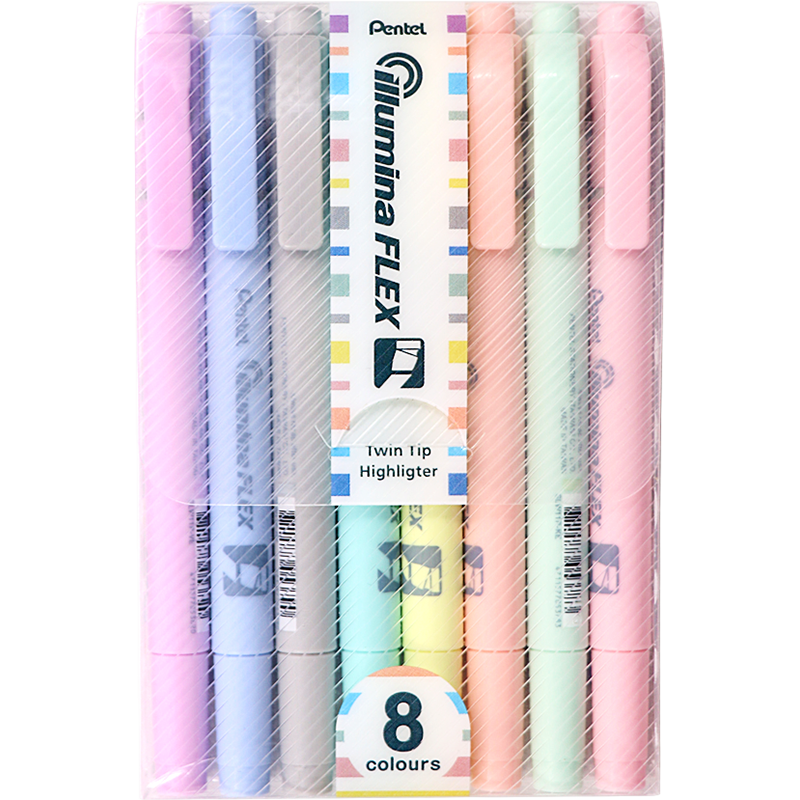 Pentel Dual-Tip Light Fluorescent Pen, Macaron Color Series Water-Based Marker, Student Highlighting Pen SLW11P, 8-Color Set