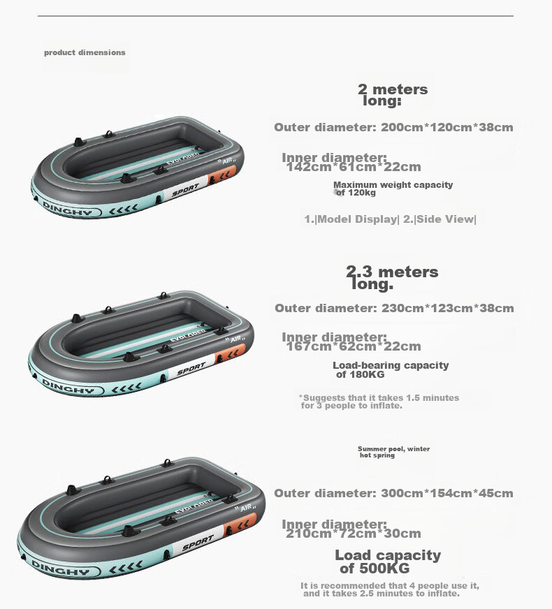 ASORAIN 4-Person Warrior Inflatable Kayak Fishing Lure Boat Thickened Rubber Dinghy Assault Air Cushion Fishing Camping Boat 14