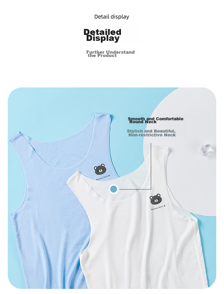 LangSha Children's Tank Top, Boys' Thin Modal Vest, Baby Undershirt T-Shirt, Kids' Underwear Base Layer, 2-Pack, Bear Pattern, Size 140 12