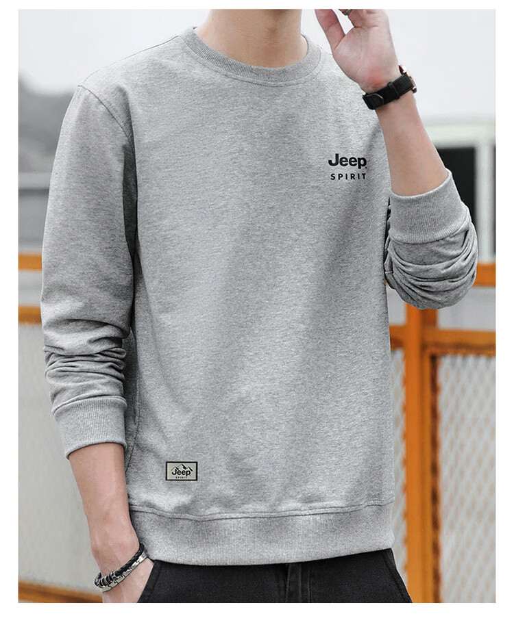 JEEP SPIRIT Men's Autumn Winter Korean Style Crew Neck Loose Fit Long Sleeve Fleece-Lined Black Sweatshirt XL 4