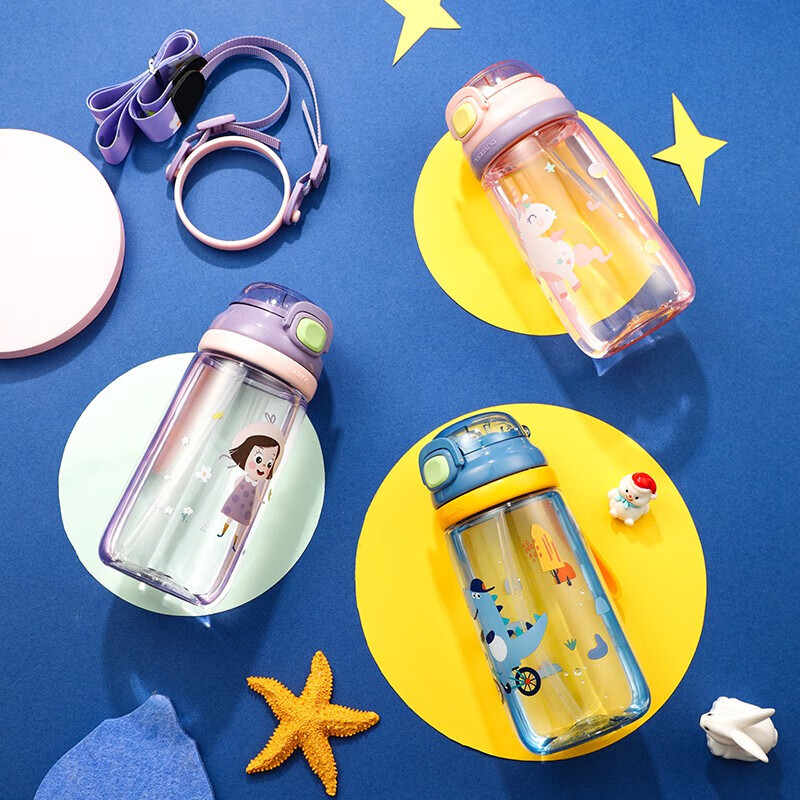 Fuguang Children's Tritan Plastic Cup, Summer Elementary School Student Portable Shatterproof Straw Cup, Outdoor Large Capacity Water Bottle for Boys And Girls