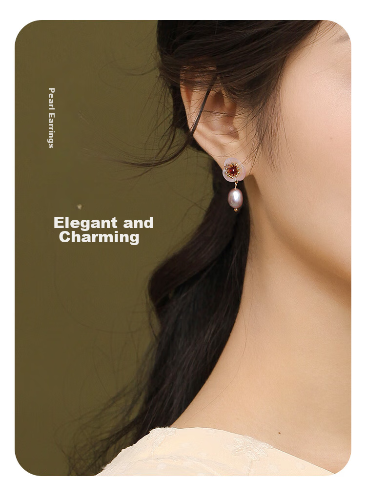 Fenghuangniepan Freshwater Pearl Earrings for Women, Elegant Stud Earrings with Niche Design, Earrings for Girlfriend's Birthday Gift 4