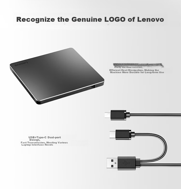 Lenovo 8x Speed Aluminum Alloy Material Type-C/USB External Optical Drive DVD External Burner Mobile Optical Drive Laptop External Read And Write All-In DB85 1