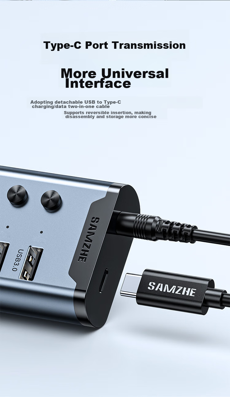 SAMZHE USB3.0 Hub, One-To High-Speed Expansion Dock, Laptop Hard Drive Keyboard Mouse Hub, 7-Port HUB Extension Cable, 1 Meter HB307 7
