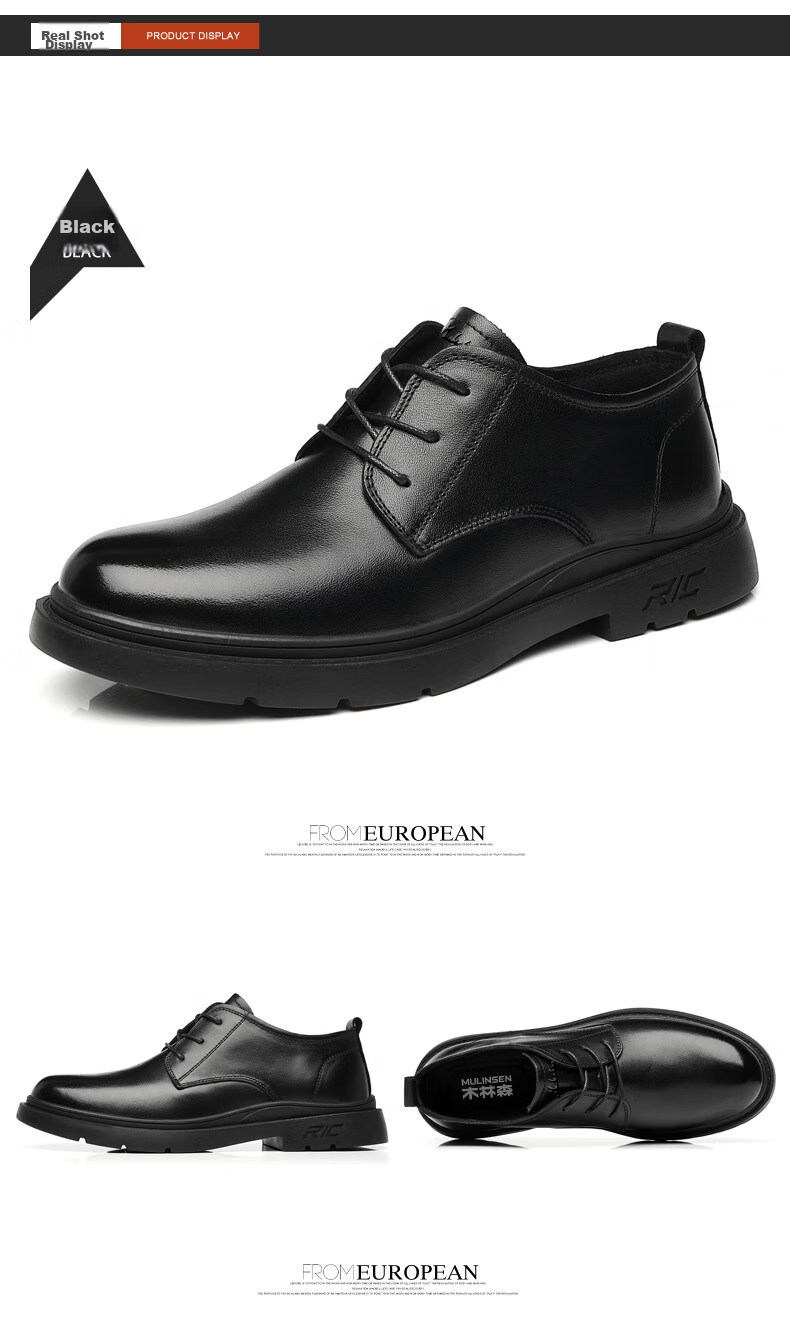 MULINSEN Men's Shoes, Top-Grain Leather, Formal Business Shoes, Breathable Soft-Soled Men's Leather Shoes, FP223220 22