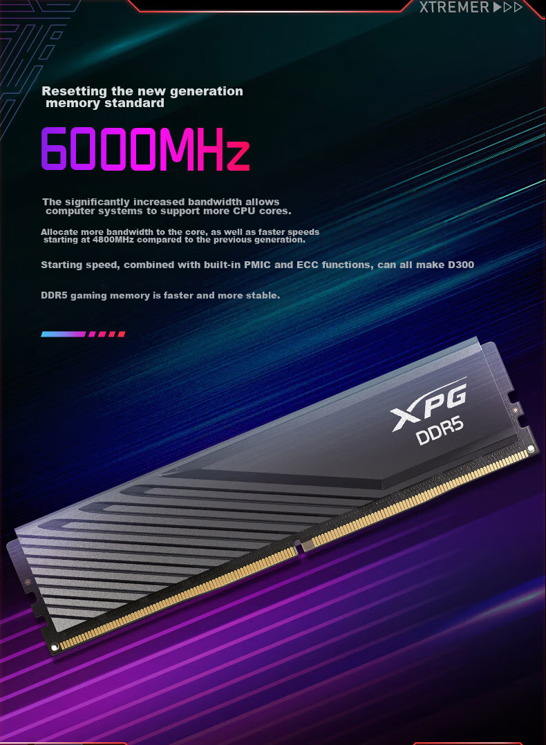 ADATA 32GB (16GB X 2) Kit, DDR5 6000 Desktop Memory Module, Hynix A-Die Chips, XPG Weilong D300 (Black), C30 3