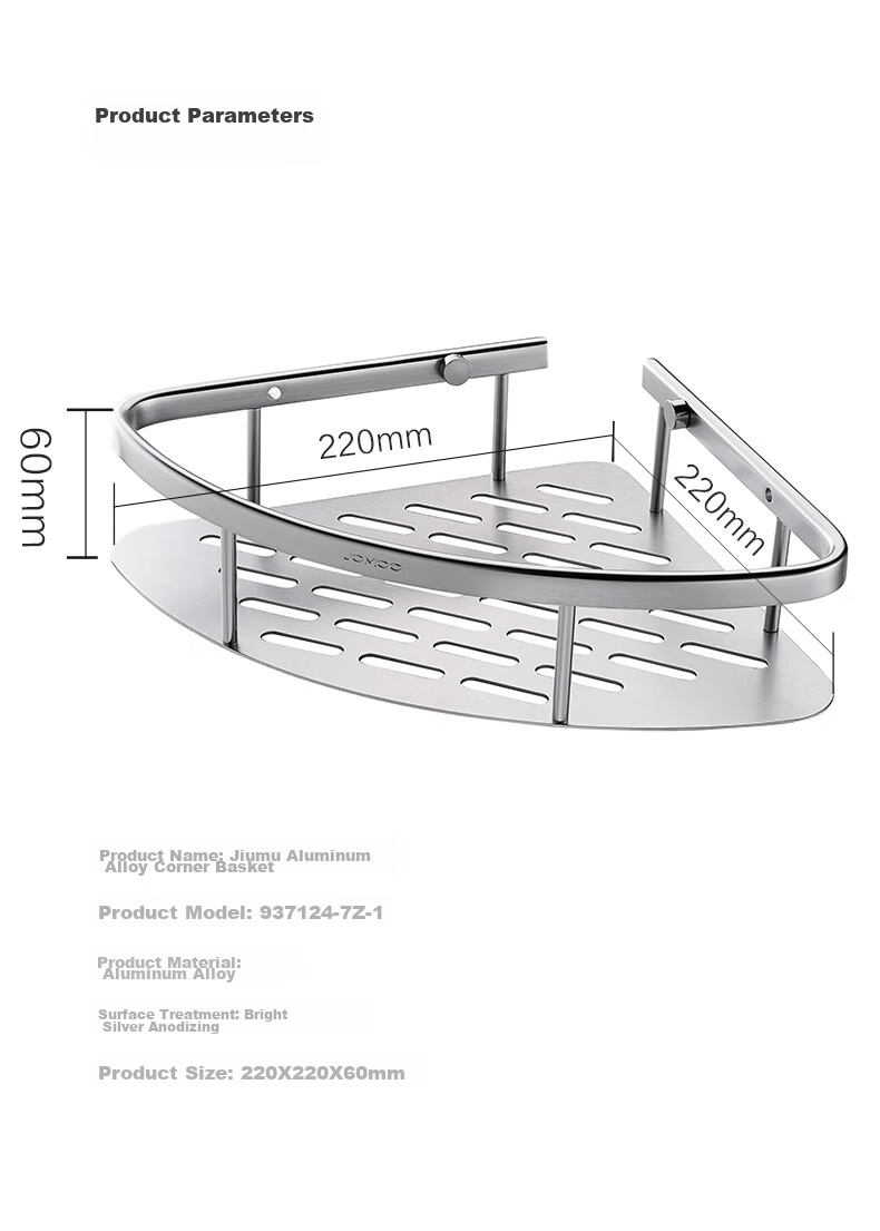 JOMOO Bathroom Storage Rack, Toilet Organizer Shelf, Space Aluminum Bright Silver Corner Triangular Basket Storage Rack 937124 7