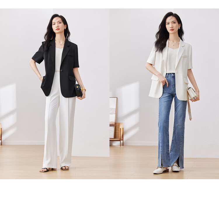 Sentubila Three-Dimensional Draping Summer Casual Short-Sleeve Blazer for Women, Elegant Office Suit Jacket, Black, S 15