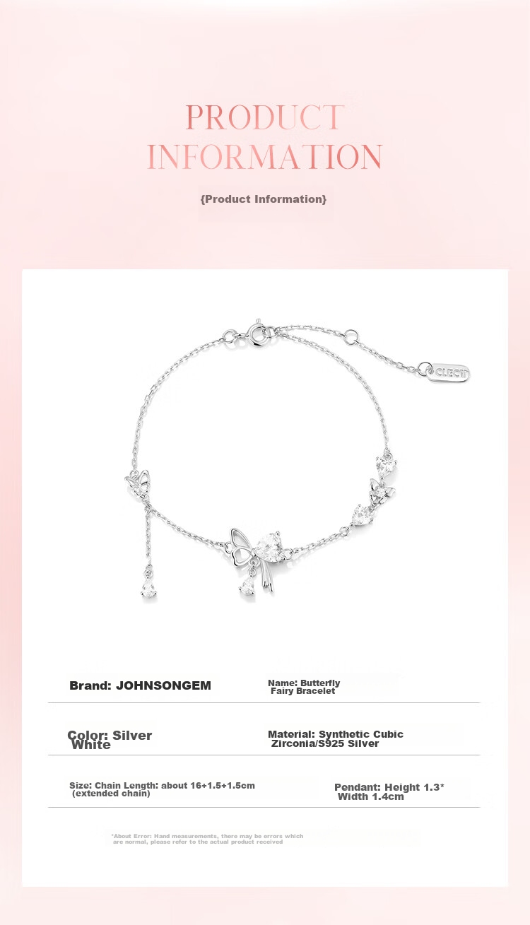 Clect Butterfly Fairy 925 Silver Bracelet for Women, Light Luxury Sweet Style Student Fashion Jewelry Birthday Gift for Girlfriend 6