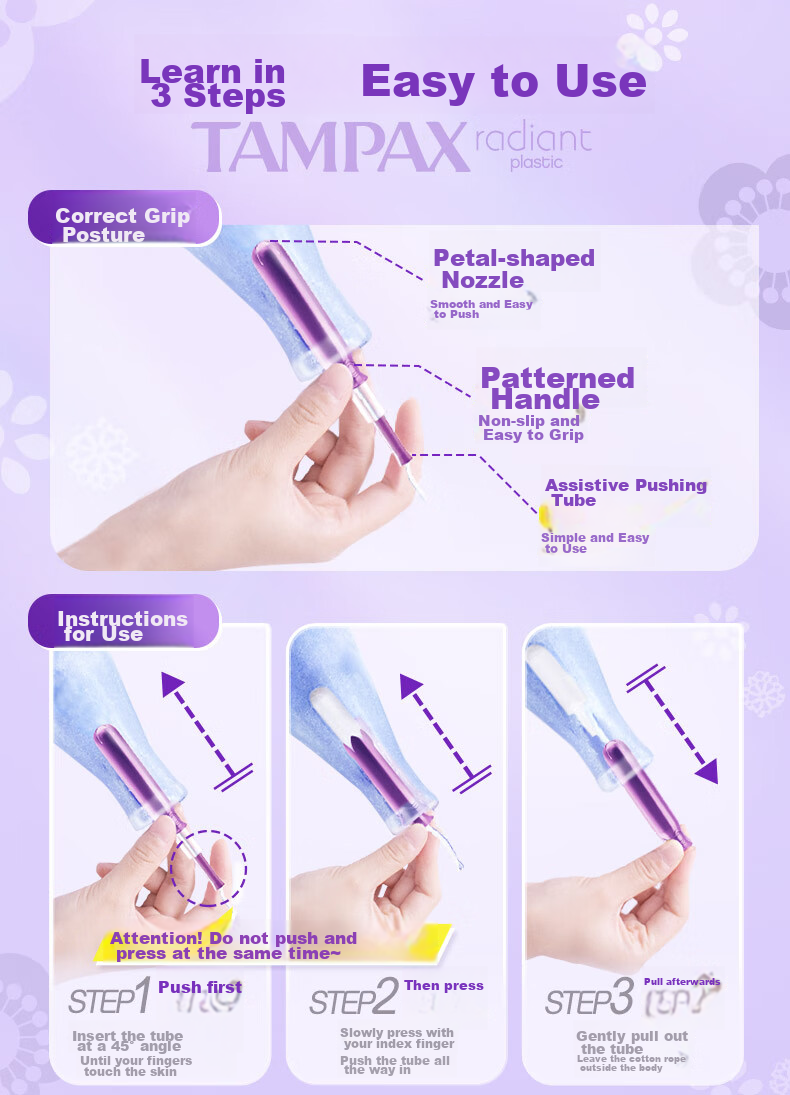 TAMPAX Easy-Push Short Tampons, Regular Flow, 16 Count, Built-In Cotton Pads, Sanitary Napkins, Summer Comfort Protectio 4