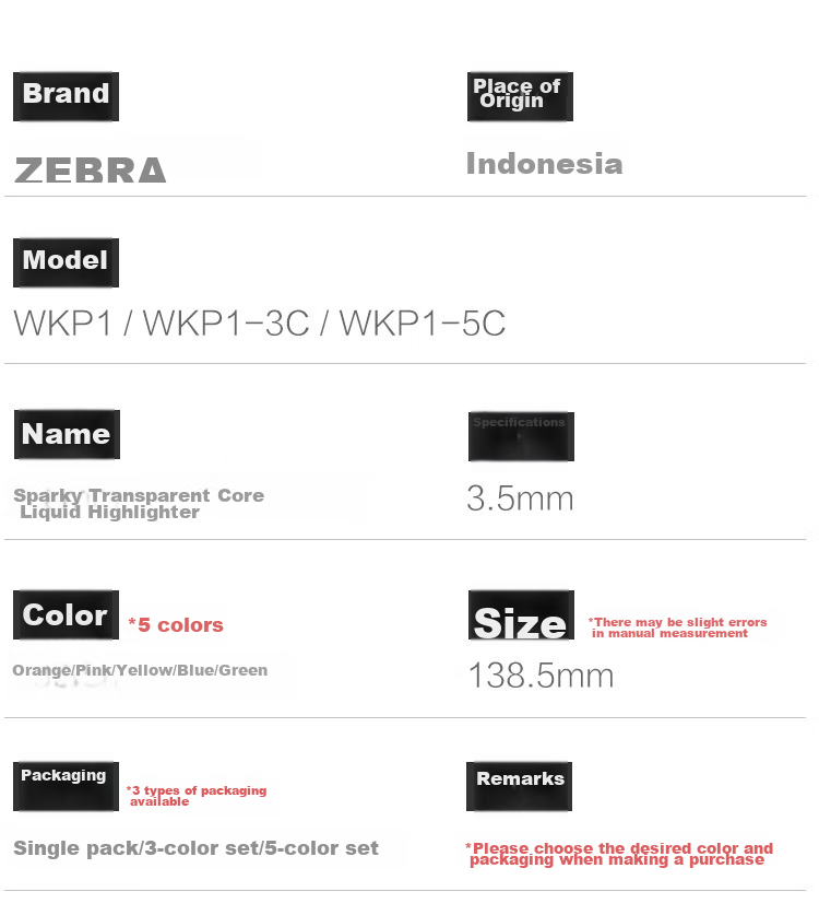 ZEBRA Transparent Core Direct Liquid Highlighter, SPARKY Series Single Color Line Marker, Colored Journal Pen, Student Highlighting Pen, WKP1 Orange 9