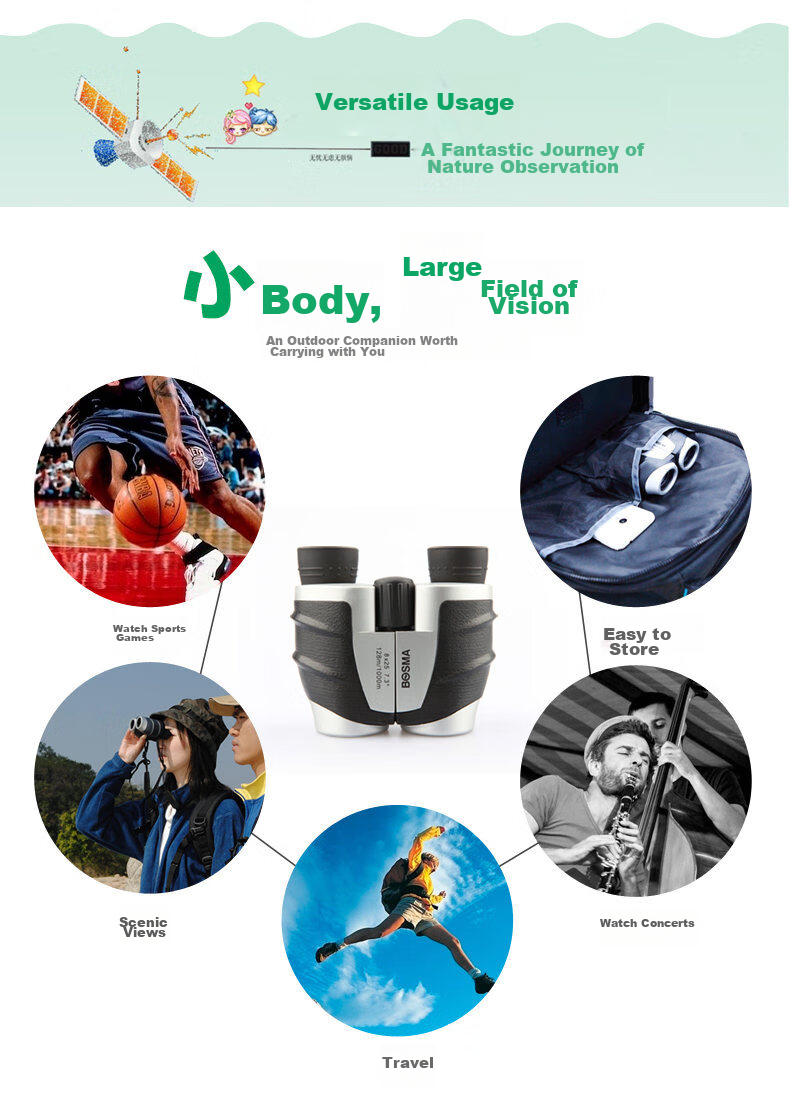 BOSMA Mountain Eagle 8x25 Binoculars, Anti-Paul Telescope for Concerts And Theater Viewing, High Magnification, High Definition, Portable for Children And Smartphones 16