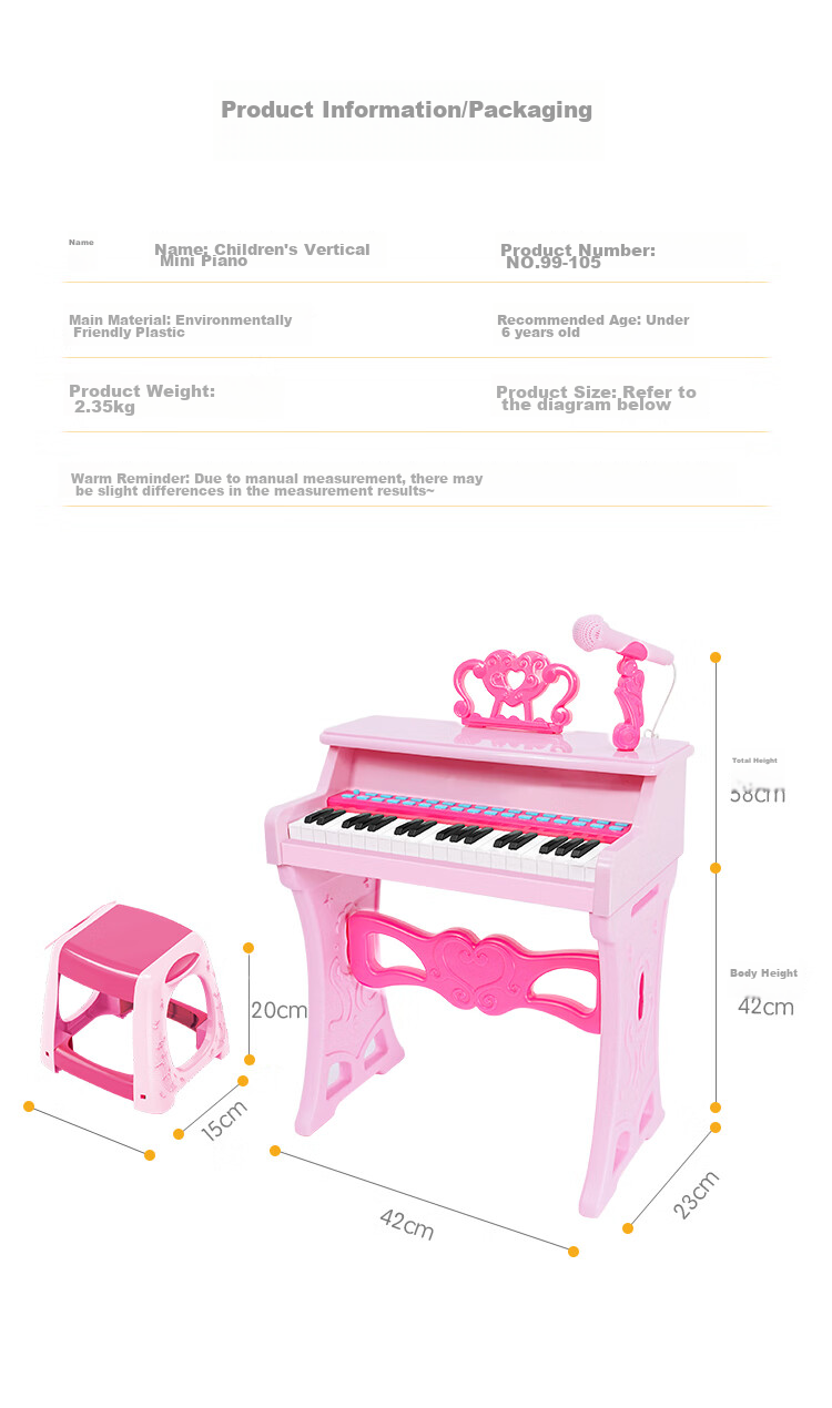 QIAO WA BAO BEI Children's Small Piano Toy, Electronic Keyboard for Girls And Toddlers, Beginner's Instrument for Ages 1-2 Birthday Gift, Mid-Autumn Festival Present 19