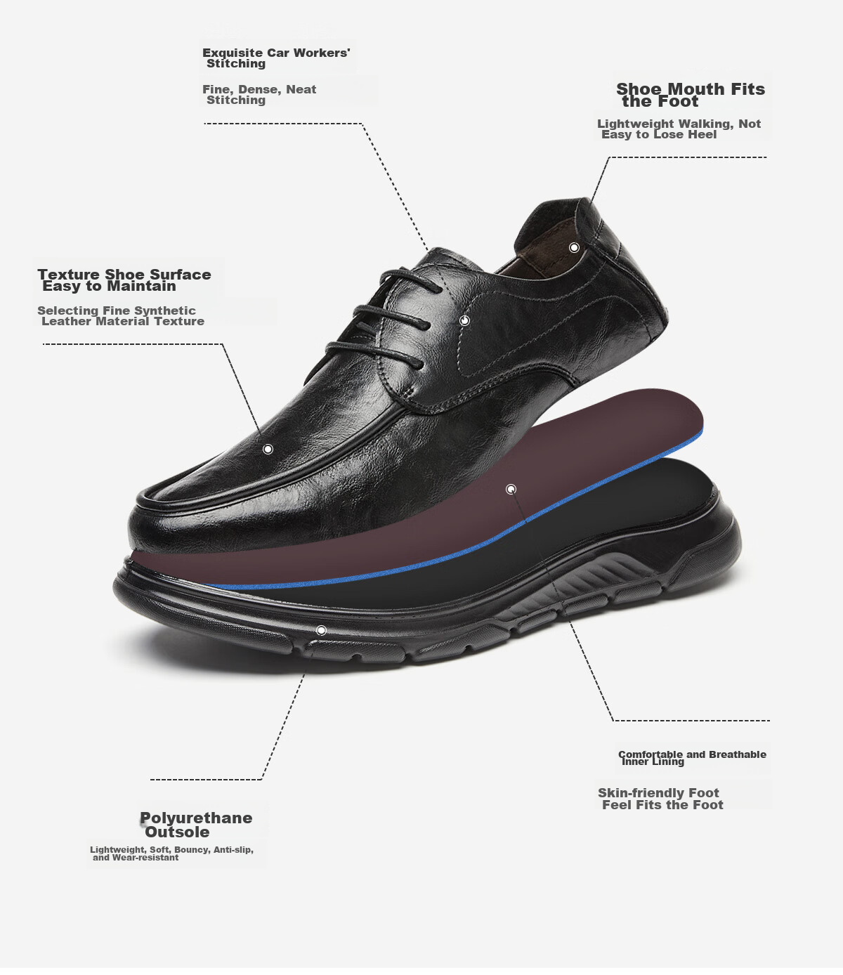 Huili Leather Shoes for Men, Spring And Summer Business Casual Formal Shoes, Comfortable Non-Slip Soft-Soled Work Shoes for Men, 1892 Black Size 44 7