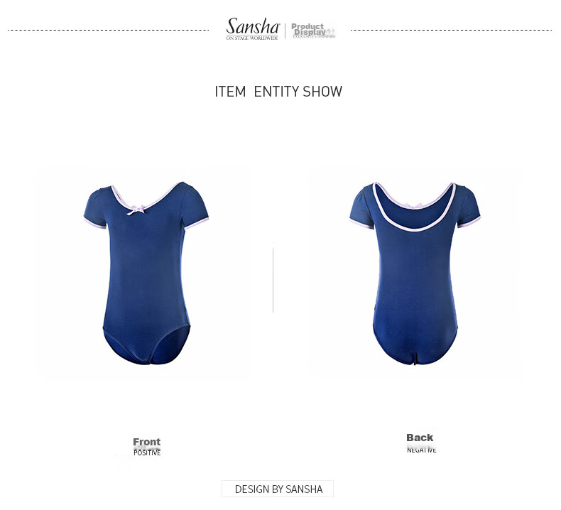 Sansha Children's Practice Leotard Short-Sleeve Ballet Dance Bodysuit Bow-Tie Performance Costume for Girls Y1613 Navy Blue M 10