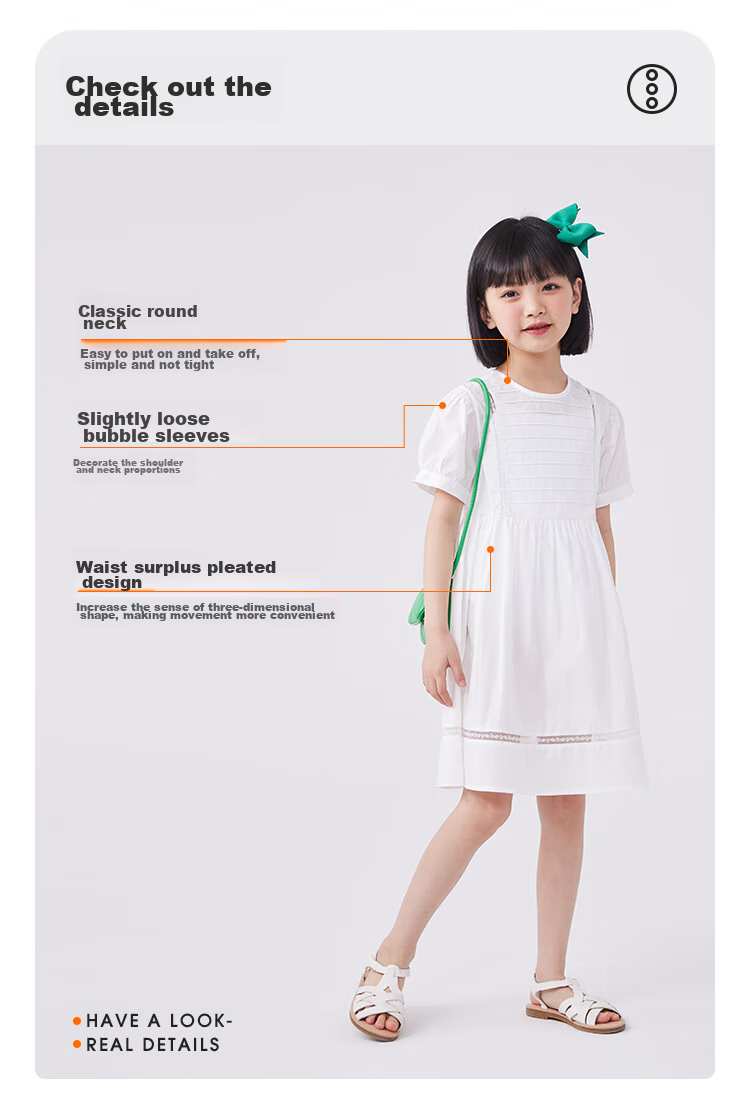 QQ DUCK Girls' Dress, Children's Summer Princess Skirt, Youth Holiday Performance Dress, White Clothing 8