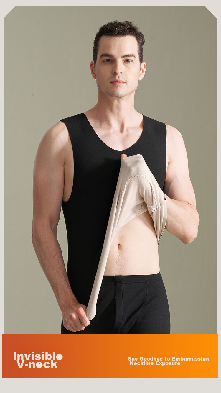 Hengyuanxiang [Contains Silk] Men's Thermal Vest, German Velvet Undershirt, Seamless Underwear, Autumn And Winter, Gray 10