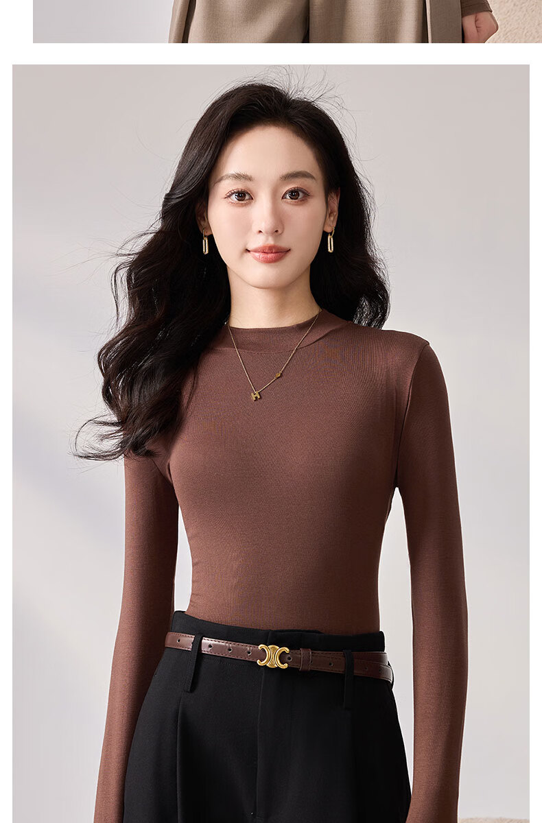 LangSha Spring And Autumn Modal Solid Color Low-Collar Base Shirt for Women, Slim-Fit Thin Inner Layer Long-Sleeve Slimming Stylish Top 23