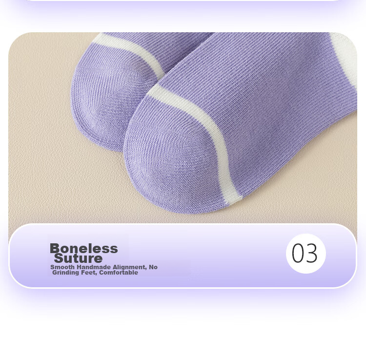MiiOW Children's Socks, Girls' Mid-Calf Cotton Socks, High-Elasticity Student Socks, Breathable Socks for Older Children, 5 Pairs, Purple Smiley Face, Size L 16