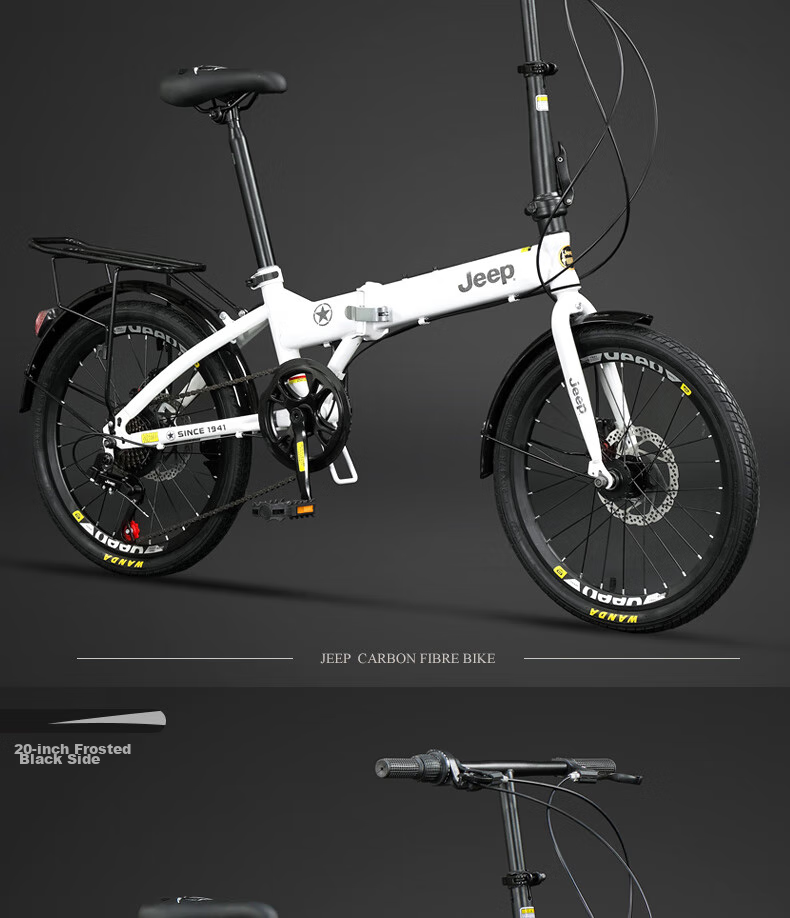 Jeep Folding Mountain Bike with Spoke Wheels, Casual Bicycle for Men And Women, Student Gear-Shifting Bike - Saili/Knight Black 20
