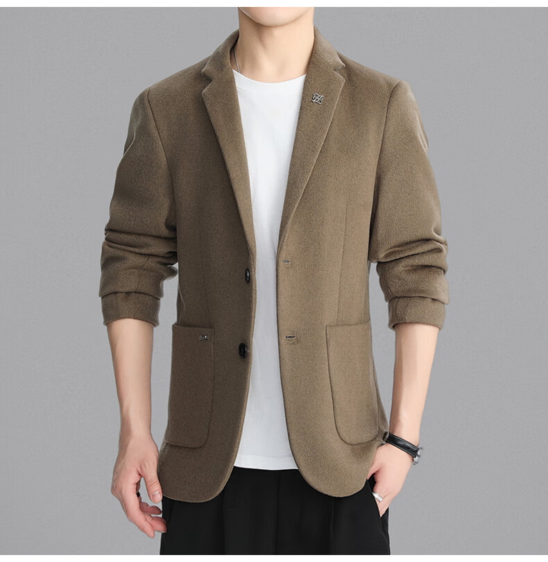 ROMON Men's Wool Blend Blazer Spring Autumn Business Casual Single Suit Coat Warm Jacket XF87 Dark Blue L 7