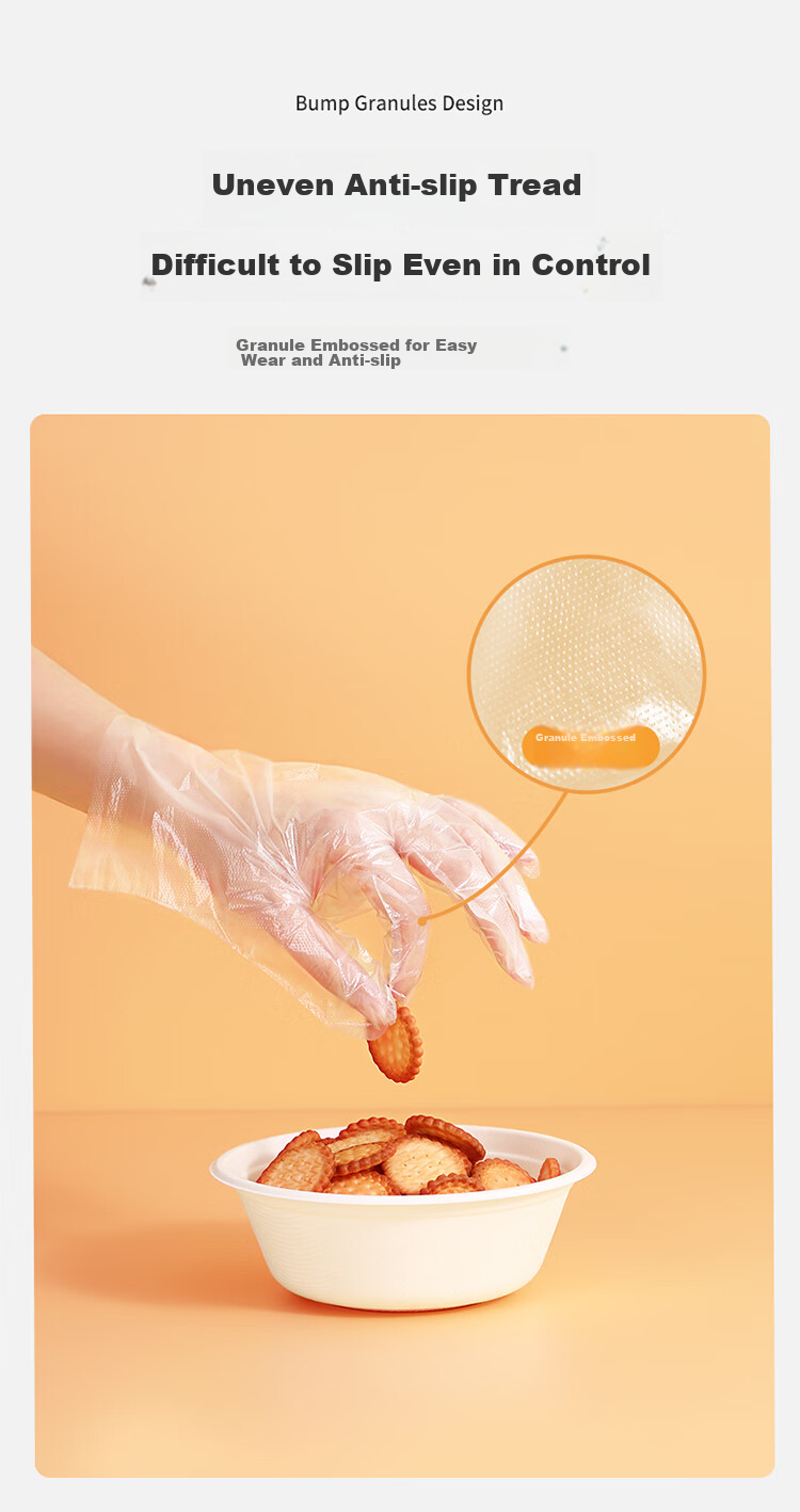 MARYYA Disposable Gloves, 200 Pieces, Food-Grade Pull-Out Plastic PE Thickened Leak-Proof Household Kitchen Transparent Film 8