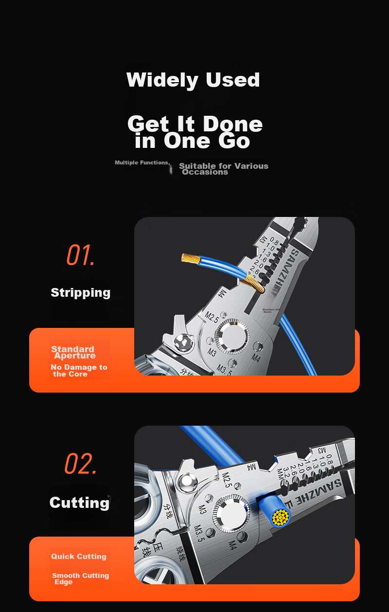 SAMZHE Wire Stripping Pliers Electrician Pliers 7-Inch Multifunctional Wire Crimper Stripper Pliers 7-Gear Wiring Tool Wire Peeling Pliers BXL02 4