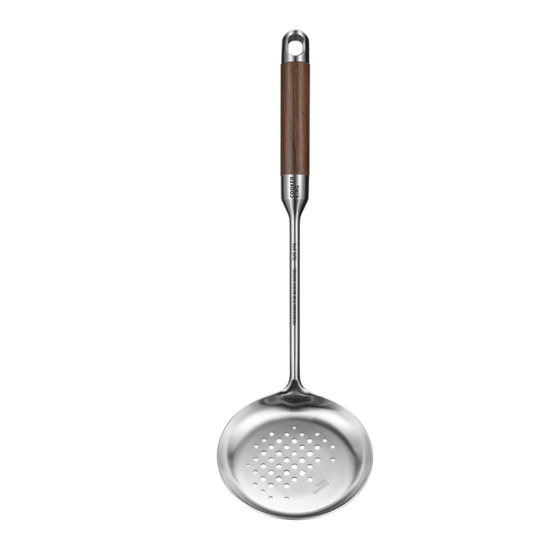 COOKER KING 316 Stainless Steel Strainer, Rosewood Handle Thickened Strainer for Wok, Stainless Steel Pot without Coating Strainer