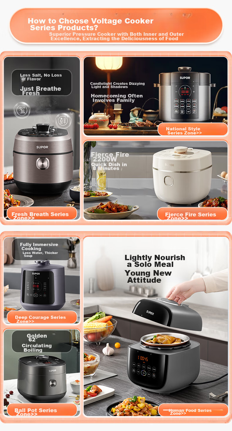 SUPOR Single-Person Electric Pressure Cooker 2.3L, Crystal Ball Pot with Lid, Hot Pot, Smart Reservation for 1-3 People, SY-23YC8062Q Rice Cooker And Pressure Cooker 1