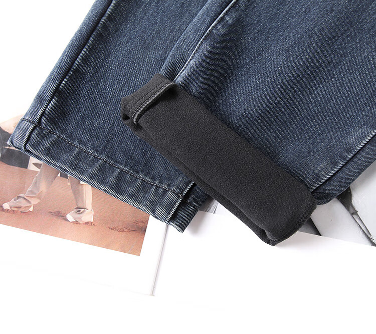 Dme Winter Comfortable Fleece-Like Dad Jeans for Women, Nine-Point Sickle Pants, Thickened Harem Pants, Midnight Black, S 15