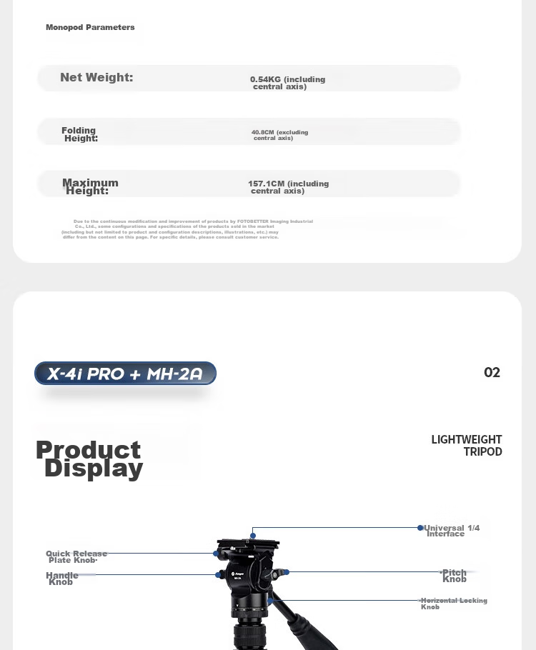Fotopro E4I PRO+42QP & Joy Co-Branded Edition, Detachable Gimbal, Adjustable Monopod, Easy-Folding Panoramic Shooting Tripod for Mirrorless And Digital Cameras, Includes Phone Clamp 5