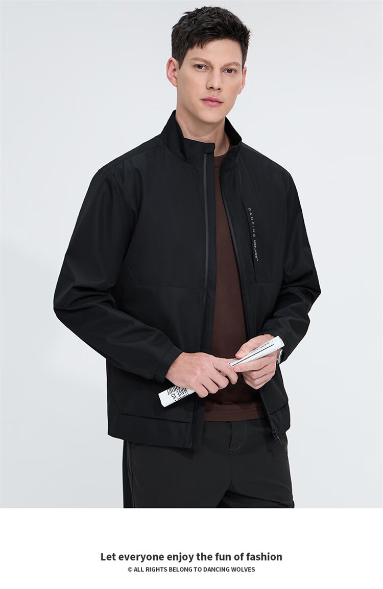 DANCING WOLVES [Versatile for Commuting] Fashionable Simple Jacket with Letter Print, Men's Outerwear, 015 Dark Gray, Size 175 1