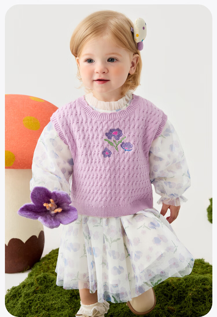 Minibala Girls' Tulle Dress Set with Soft Knitted Vest, Sweet Baby Outfit 9