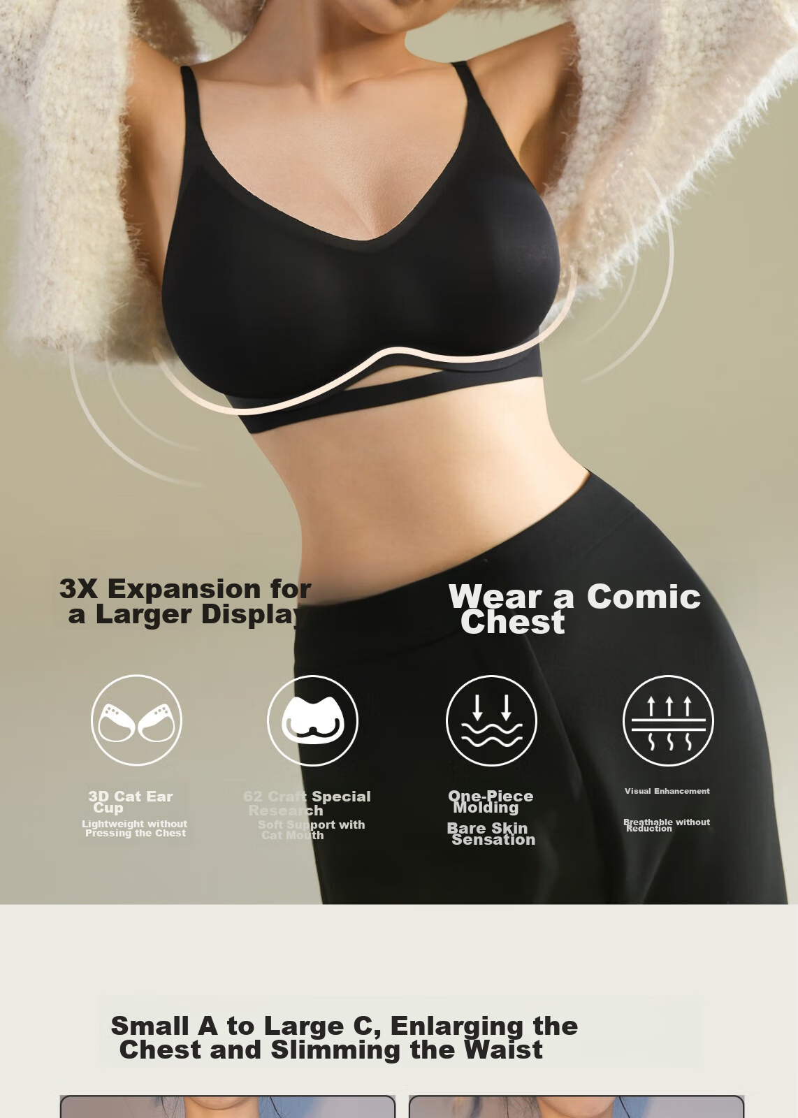 Sujiliangpin Cat Ear Cup Outer Expansion Bra for Women, Flat Chest Special, Small Breast Push-Up, Enhancing, Cartoon Breast Bra, Wireless Brassiere 4