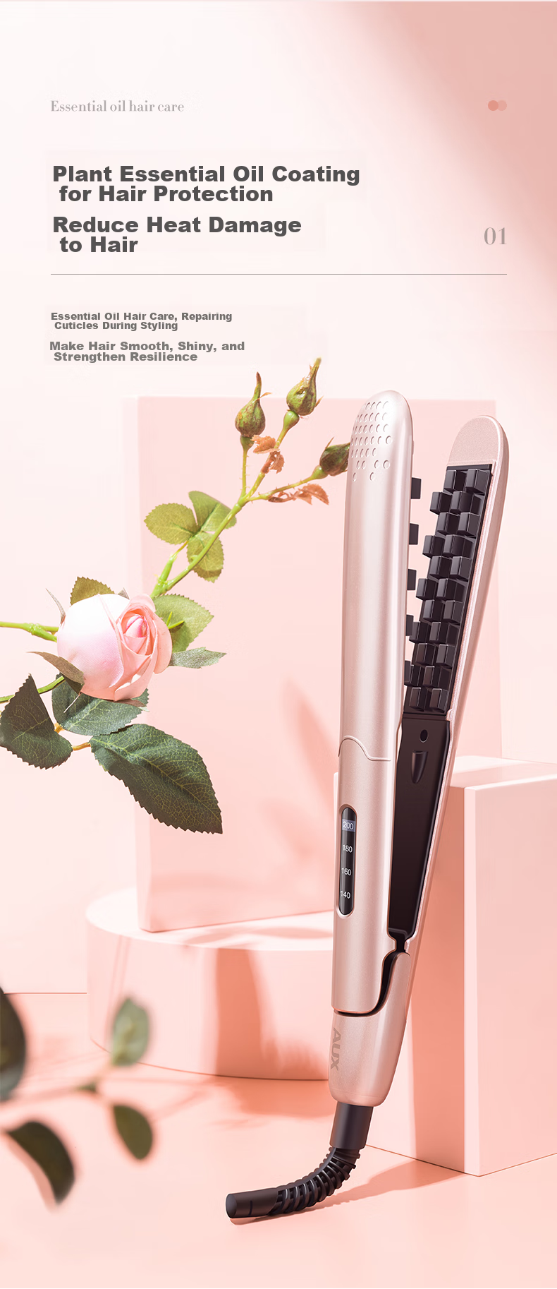 AUX Corn Silk Volumizing Hair Straightener [Negative Ion], Curling Iron And Flat Iron Combo, Hair Volumizer, Hair Straightening Tool for Men And Women, Root Lift Volumizing Clip, Electric Hair Straightener Gift 4