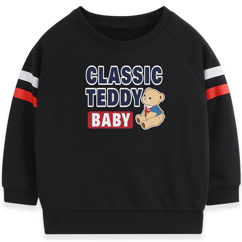 Classic Teddy Children's Sweatshirt, Boys And Girls Round Neck Top, Big Kids Autumn Wear, Black, Size 110