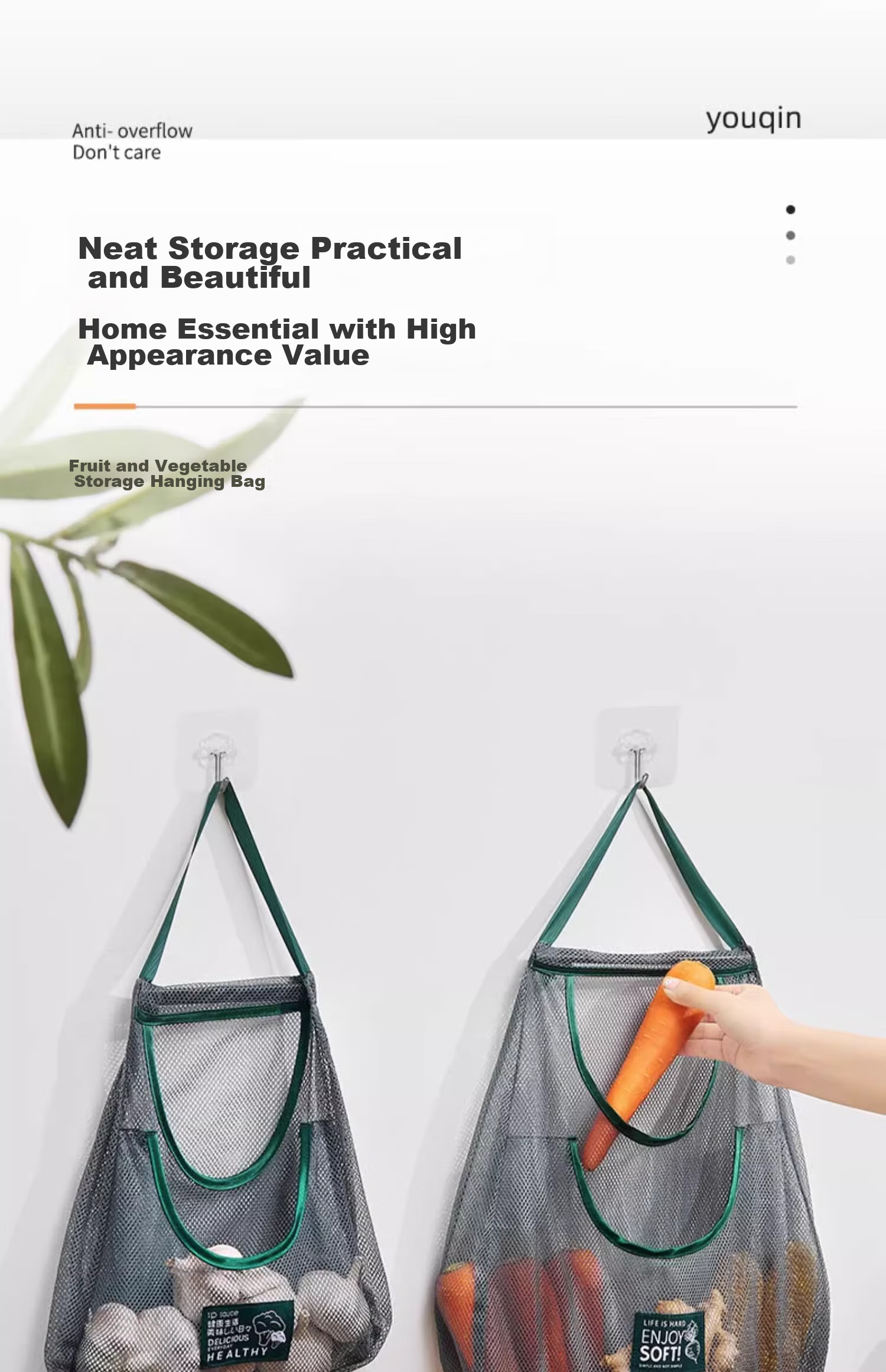 Jiadu Kitchen Storage Bag, Onion Ginger Garlic Storage Basket, Wall-Mounted Vegetable Basket, Storage Rack, Garlic Storage Hanging Bag, Storage Organizer 1