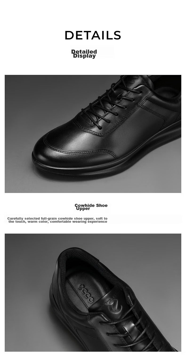 ECCO Formal Shoes, Height-Increasing Cowhide Casual Leather Shoes for Men, Yashi Men's Shoe Series 207124, Black, Size 42 6