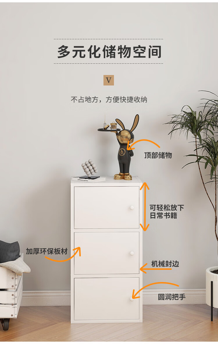 Yameile Floor-Standing Simple Bookshelf with Doors, Bedroom Study Balcony Bay Window Storage Cabinet, Three-Door 9