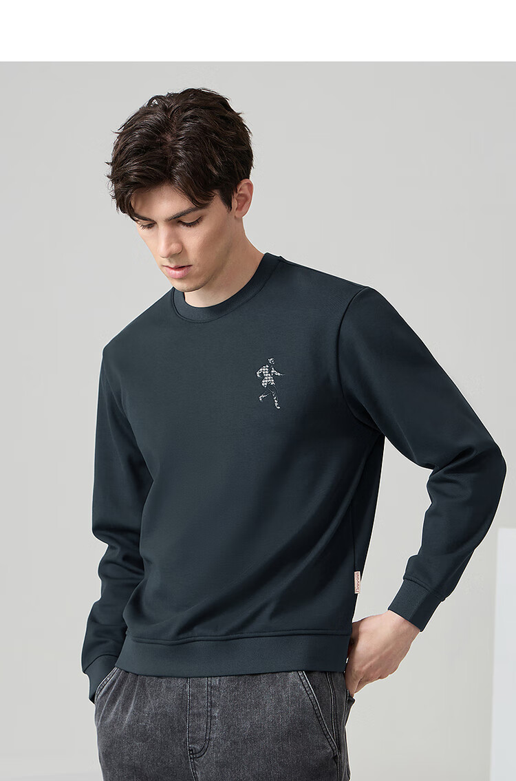 Dancing with Wolves [Long-staple Cotton Lined with Fleece] Autumn Winter Thickened Warm Crewneck Sweatshirt Men's Hoodie 001 Black 170 10