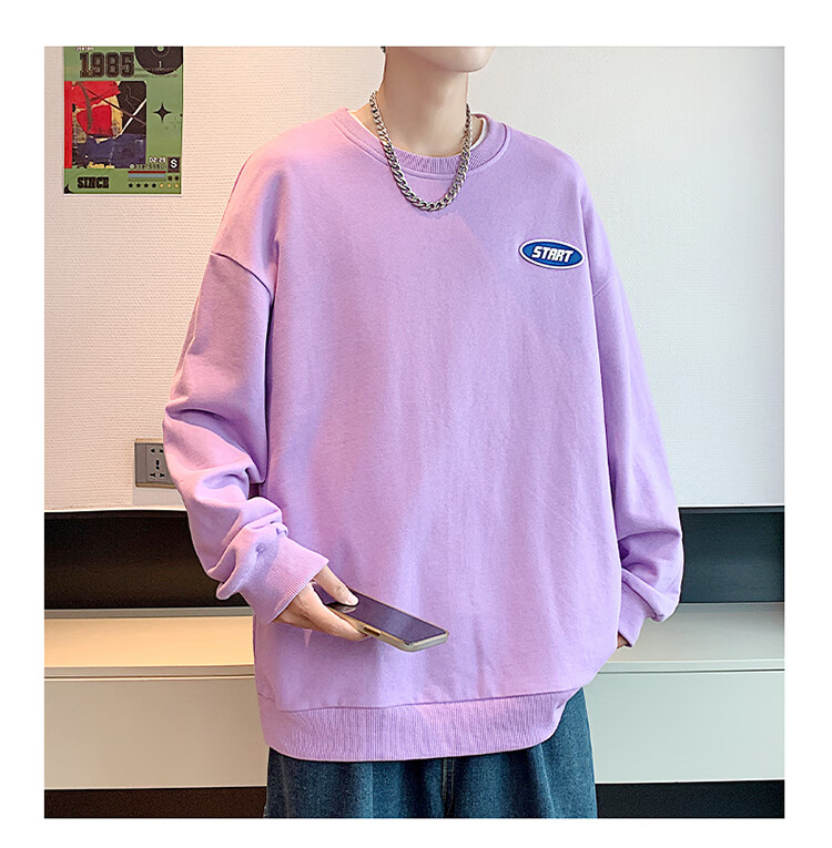 Homlean American Retro Crew Neck Sweatshirt for Men, Autumn Long-Sleeve Pullover Top, Versatile Casual Simple HM03 Fluorescent Green 3XL 10
