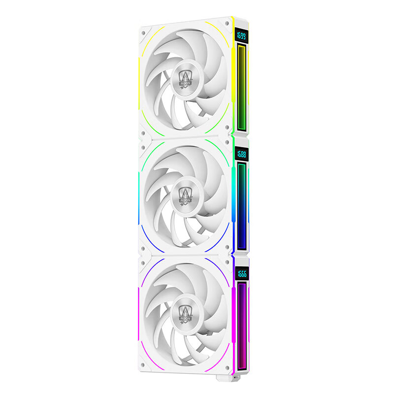 AOC AT360FW/93 White 12CM Desktop Case Cooling Fan Triple Pack ARGB Sync/No Wired Cable Connection/Aggressive Dual Ball Bearings/Speed Display