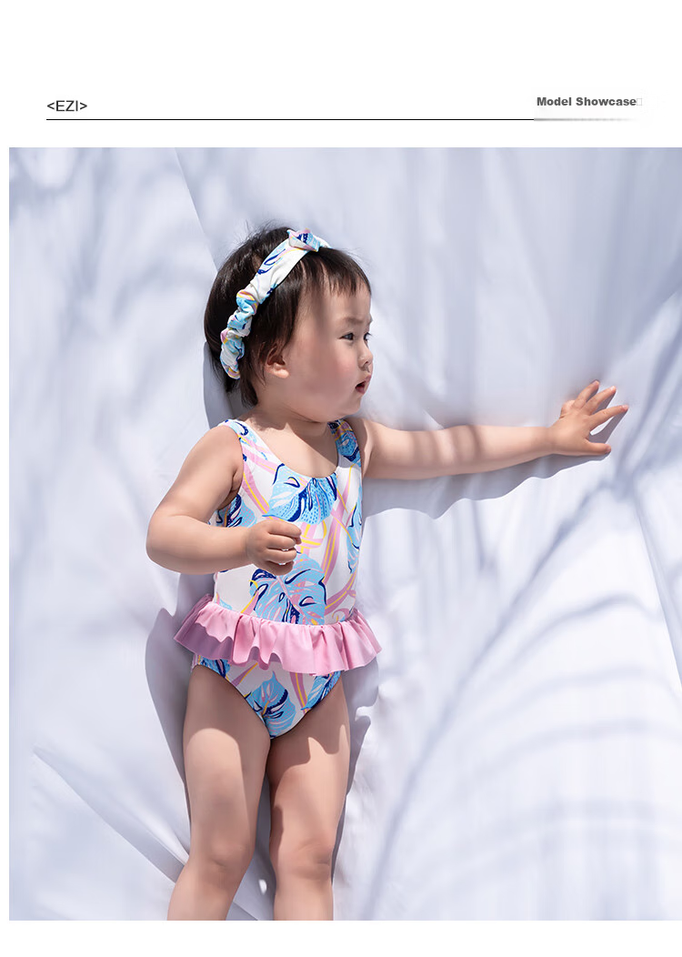 Yizi Children's Swimsuit, One-Piece Swimwear for Girls, Toddler And Baby Hot Spring Swimwear with Hair Tie, EZI20G061, 110cm 5
