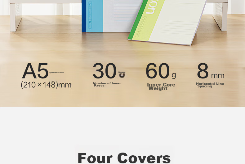 Deli A5/30 Sheets Wirebound Soft Cover Notebook, Office Meeting Journal, 4-Pack 7650-4 3