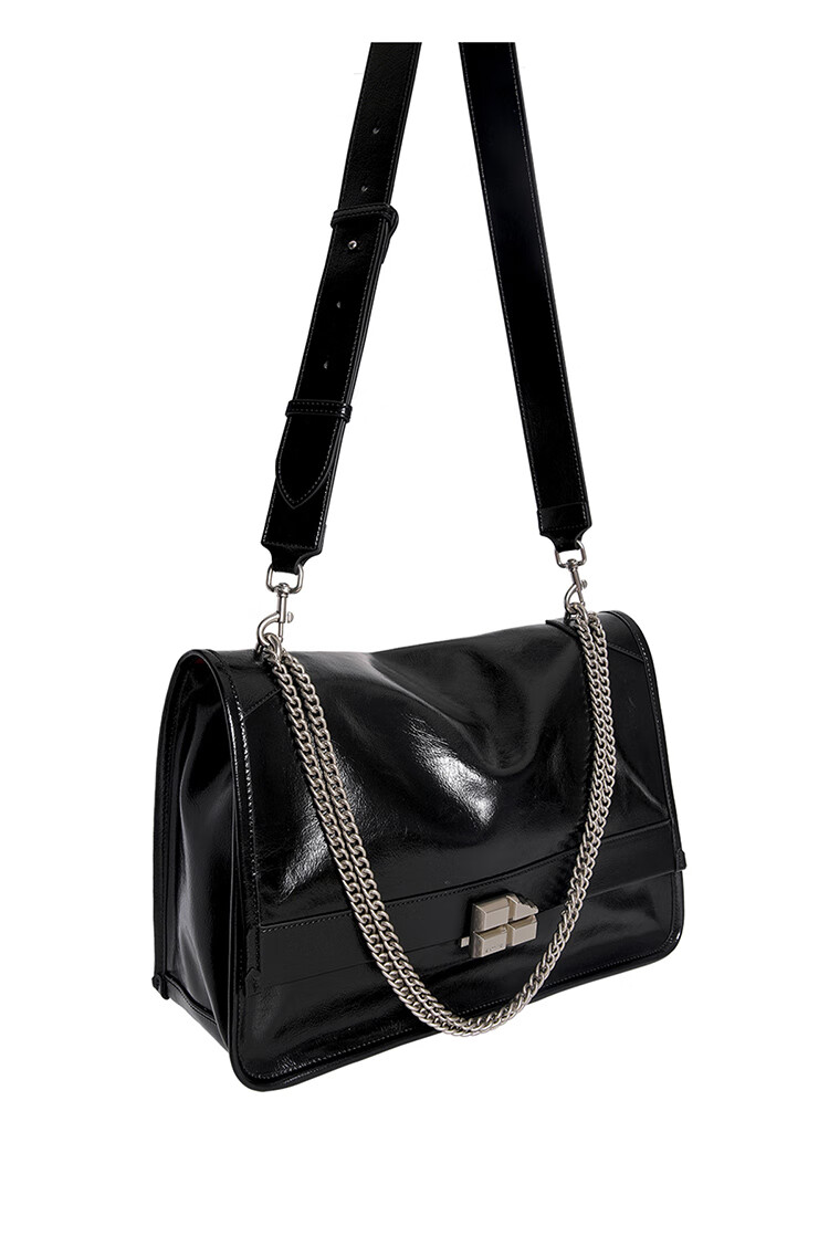 Ximuting Shaonianpai Cowhide Chain Tote Bag for Women, Large Capacity Shoulder Crossbody Bag, Girlfriend Gift, Deep Black Small Size 12