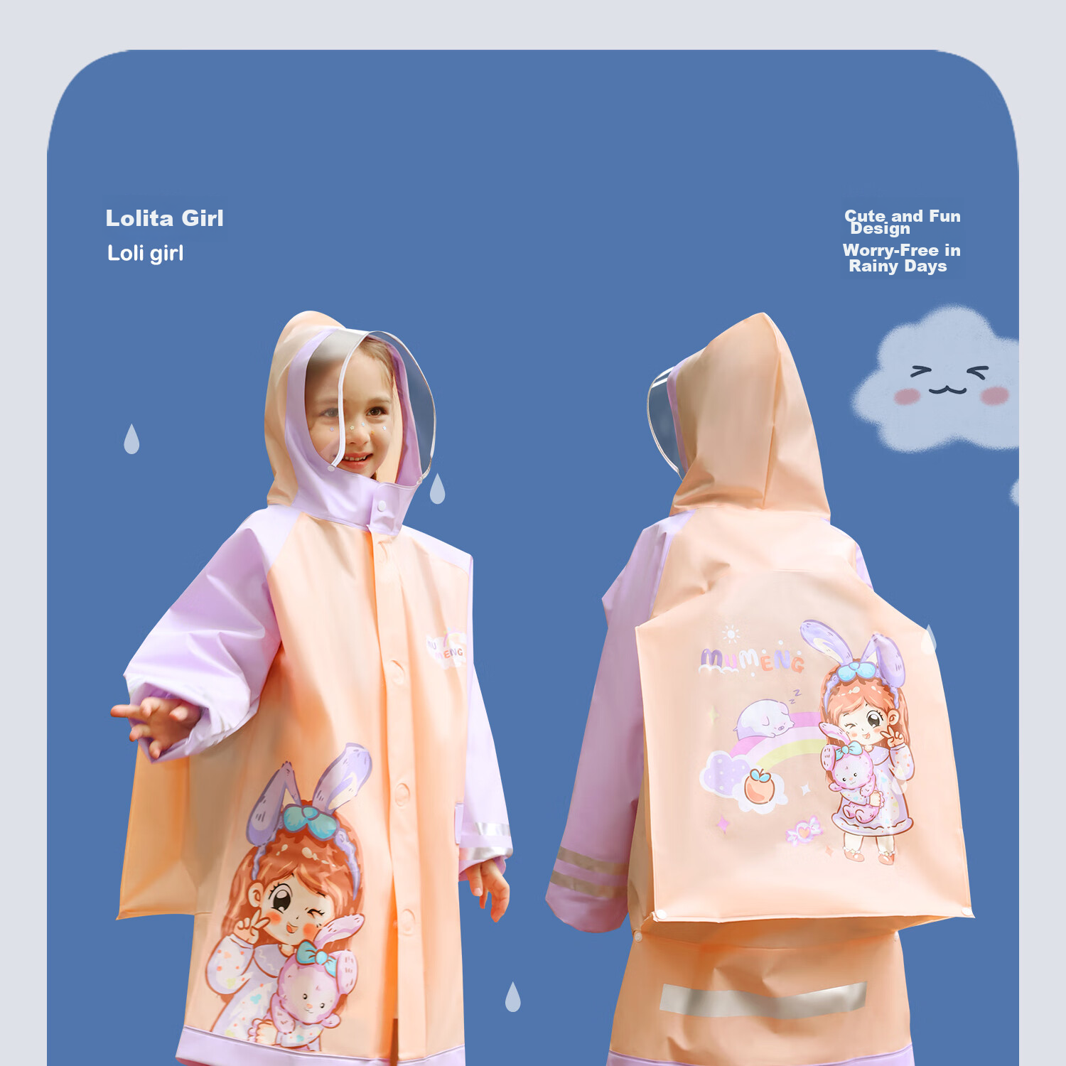 Moremerry Children's Raincoat for Boys And Girls, Full-Body Waterproof with Backpack Space, Elementary School Students' Specialized Rain Poncho, Little Dolphin Design, Size 3XL 28