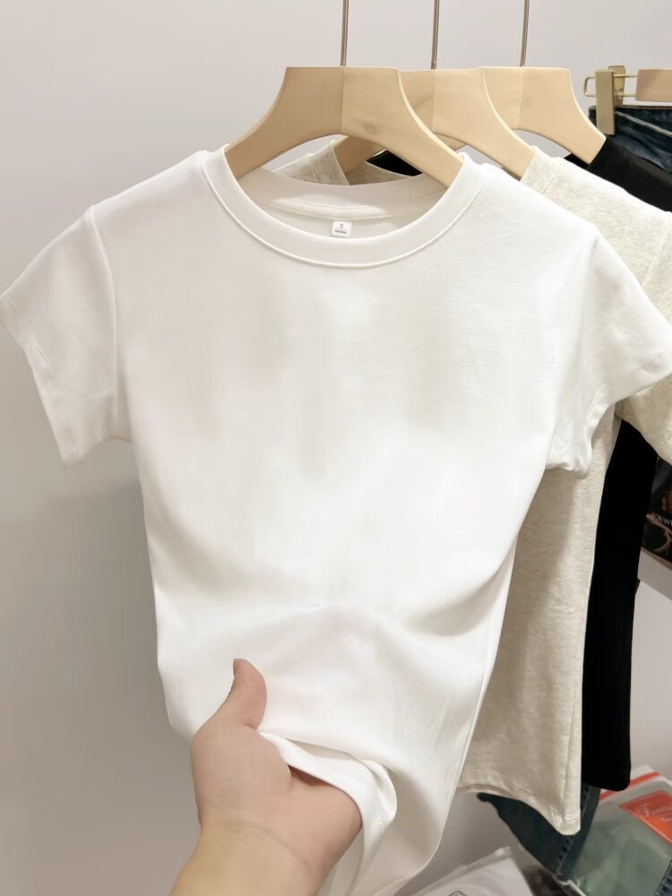 TUCANO Pure Cotton Regular Shoulder Short-Sleeve T-Shirt for Women, Summer New Style Inner Wear Slim-Fit Base Layer Top Trendy Tee White S 2